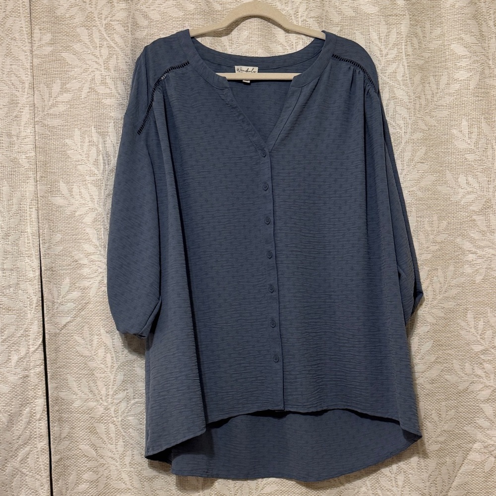 Wonderly Slate Blue Button-Front Women's Blouse